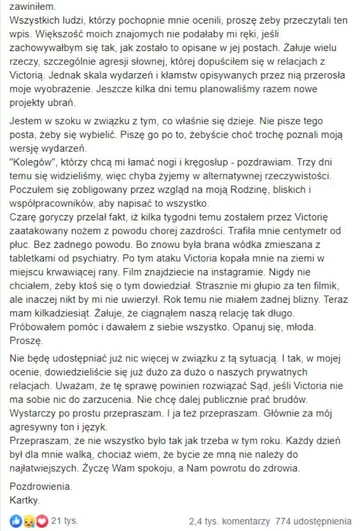 Wpis i komentarze na profilu @Kartky na Facebooku 