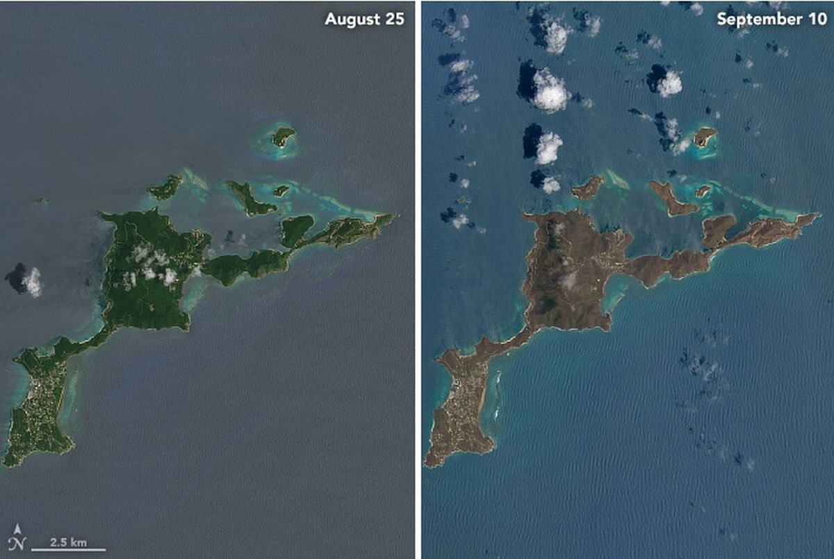 Porównanie zdjeć satelitarnych wyspy Gorda z dnia 25 sierpnia i 10 września 