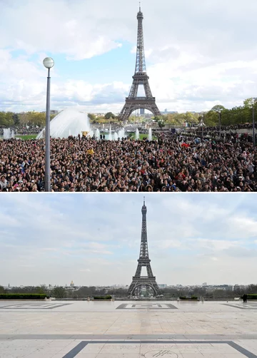 Wieża Eiffla w Paryżu 5, listopada 2012 roku i 18 marca 2020 