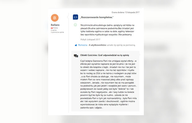 Miniatura: Właściciel odpowiada na negatywne komentarze