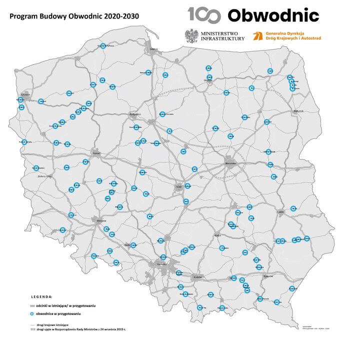 Mapa obwodnic w Polsce 2020-2030