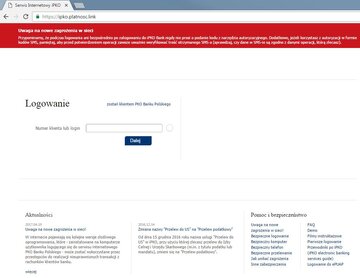 Fałszywa strona serwisu internetowego Banku (adres strony w&nbsp;przeglądarce r&oacute;żni się od&nbsp;autentycznego adresu serwisu bankowego).