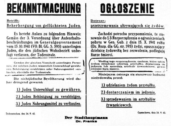 Obwieszczenie z 24 września 1942 przypominające o karze śmierci grożącej za pomaganie Żydom