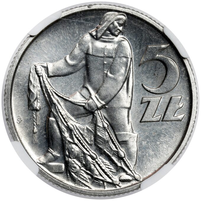 Moneta 5 zł, czyli aluminiowy Rybak 1958