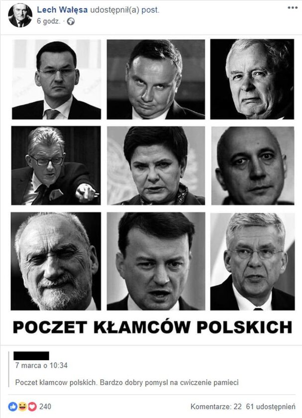 Wpis podany dalej przez Lecha Wałęsą 