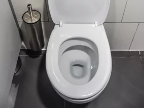 Miniatura: Wciskam mokry papier pod&nbsp;rant toalety...