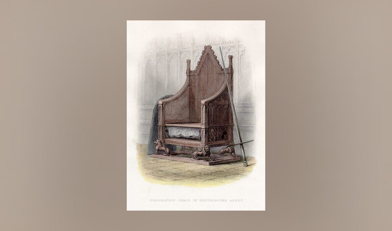 Krzesło koronacyjne w Westminster Abbey, rycina z 1859 roku