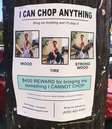 Porafię przeciąć wszystko Nagroda 400 dolarów za przyniesienie czegoś, czego nie potrafię przeciąć