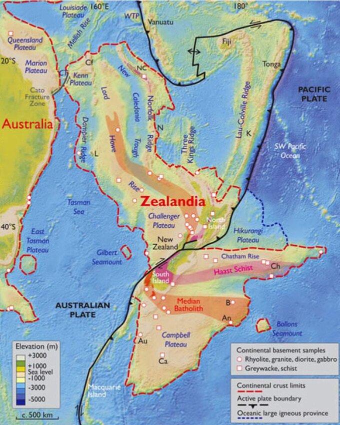 Mapa przedstawiająca umiejscowienie Zealandii