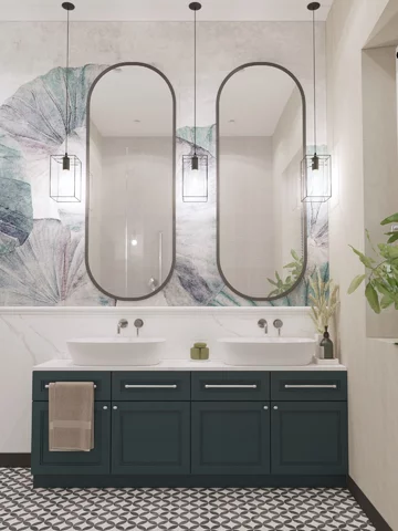 Tapeta w łazience, projekt MIKOŁAJSKAstudio OKK, Mikołajska