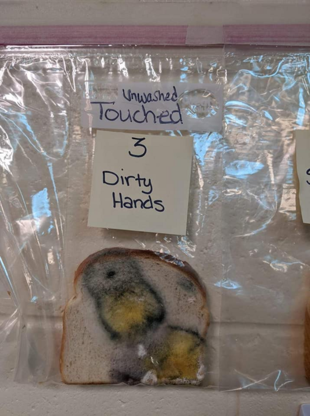 Kromka chleba dotykana przez dzieci brudnymi rękami 