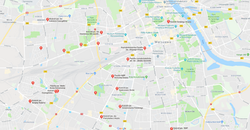 Kościoły w&nbsp;Warszawie, widok w&nbsp;Google Maps