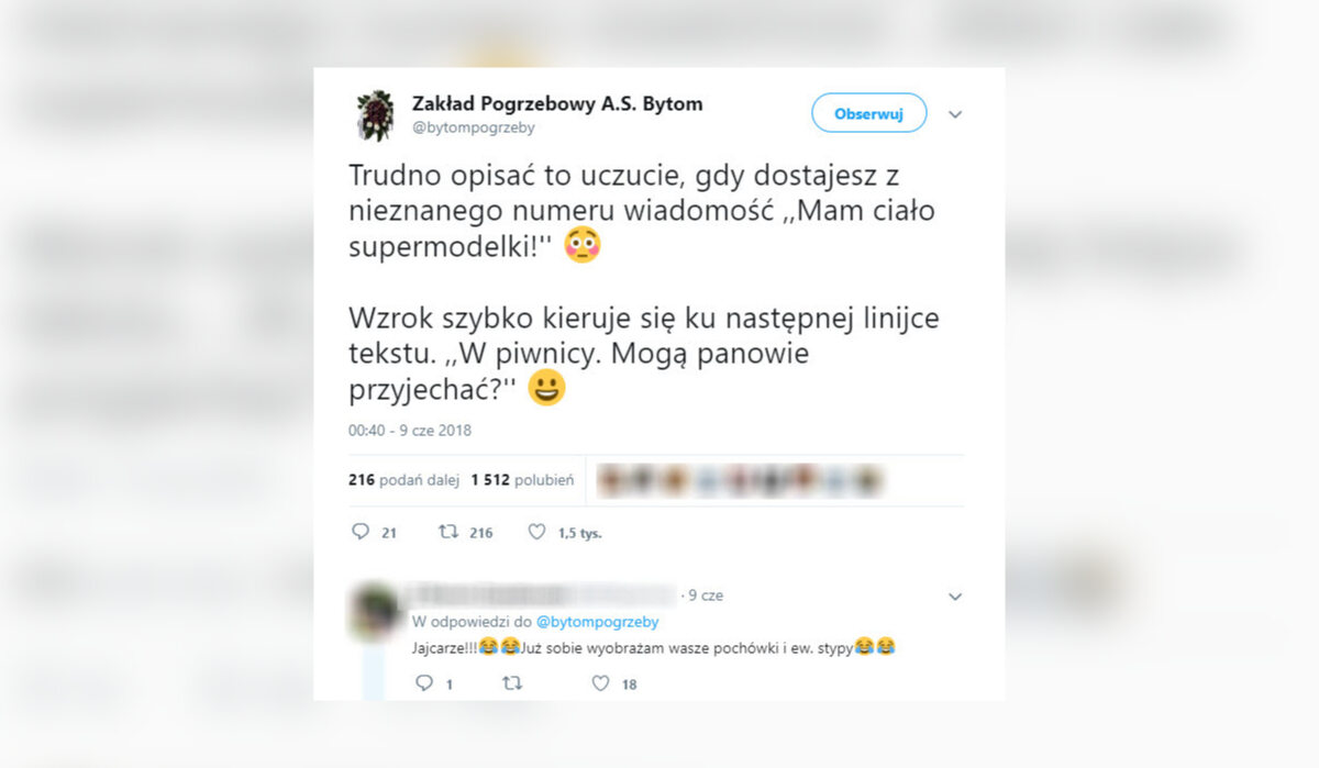 Wpisy zakładu pogrzebowego w mediach społecznościowych 