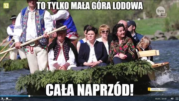 Mem z Beatą Szydło na łódce. Spływ Dunajcem 