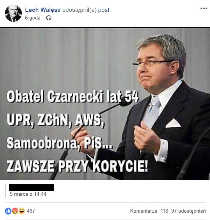 Wpis podany dalej przez Lecha Wałęsą 