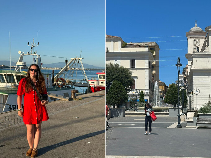 In the port and the market square with a fountain