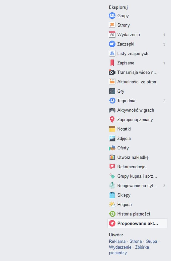 Lokalizacja nowej opcji na Facebooku