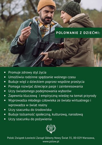Polowanie z&nbsp;dziećmi. Plakat Polskiego Związku Łowieckiego