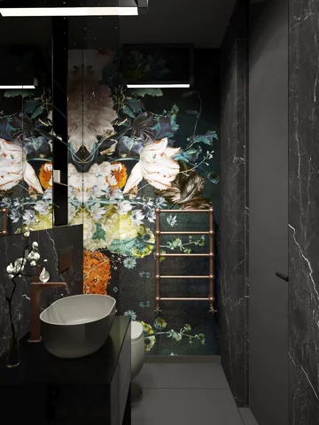 Tapeta w łazience, projekt MIKOŁAJSKAstudio OKK, Mikołajska