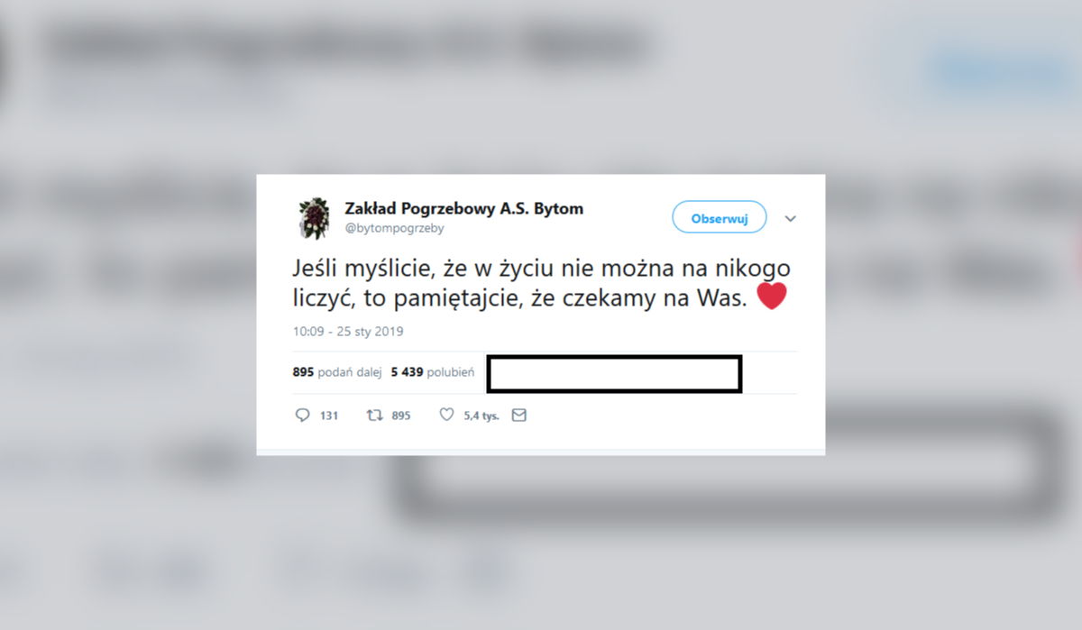 Wpisy zakładu pogrzebowego w mediach społecznościowych 