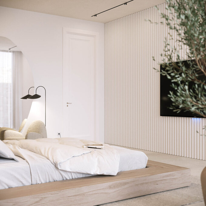 Sypialnia w stylu japadi, proj. SCENA Interior Design