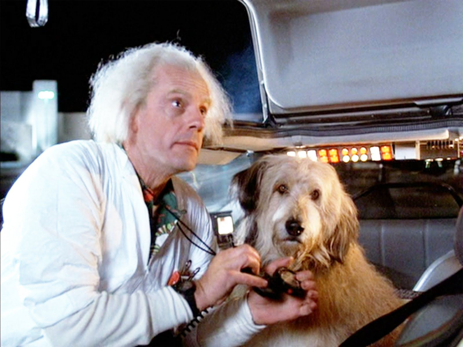 Na zdjęciu widzimy dr Emmetta Browna z filmu „Powrót do przyszłości” oraz jego psa. Jak się nazywał?