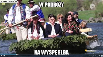 Mem z Beatą Szydło na łódce. Spływ Dunajcem 