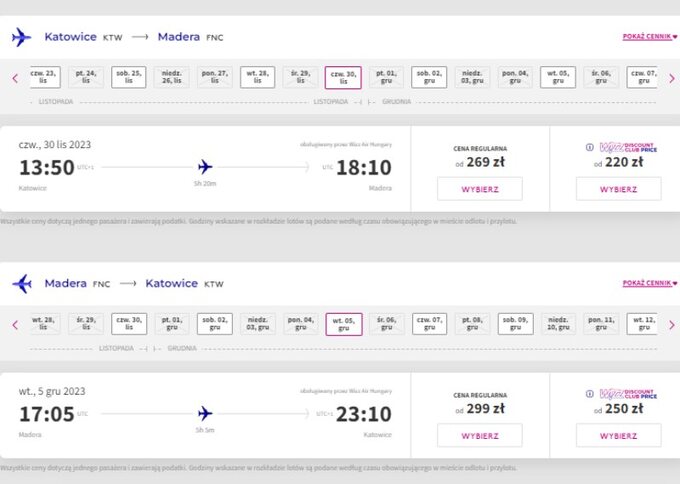 Bilety Wizz Air na Maderę