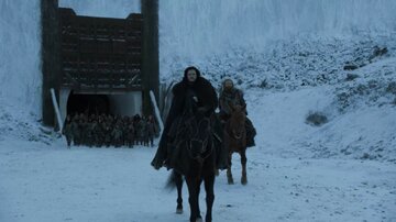 Kadr z&nbsp;&bdquo;Gry o&nbsp;tron&rdquo;. Jon i&nbsp;Tormund wychodzą za&nbsp;Mur