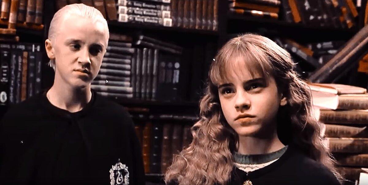 Emma Watson jako Hermiona oraz Tom Felton jako Dracon Malfoy 