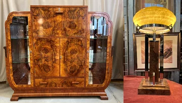 Barek z czeczoty i lampa stołowa art déco Art deco, bronisze, antyki