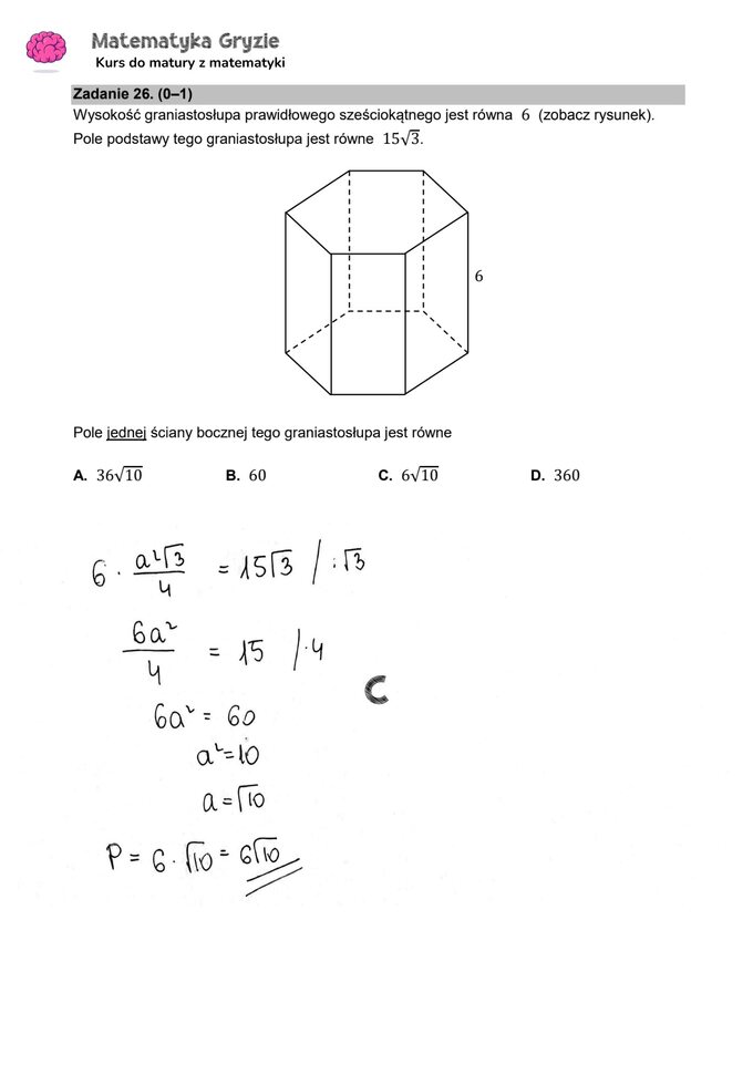 Zadanie 26 – Matura 2024. Matematyka — poziom podstawowy, Formuła 2015 — arkusze z odpowiedziami