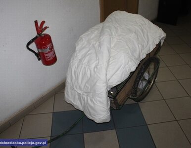 Miniatura: Na wózku przykrytym szpitalną kołdrą...