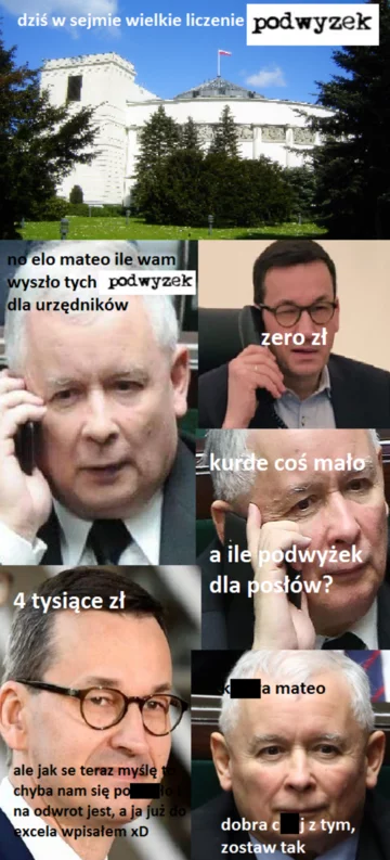 Mem komentujący podwyżki wynagrodzeń polityków 