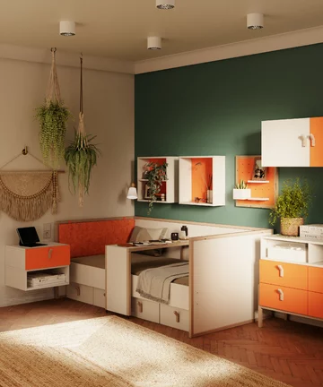 Meble do pokoju młodego dorosłego, kolekcja POINT, proj. Dorota Terlecka dla marki BAZA 