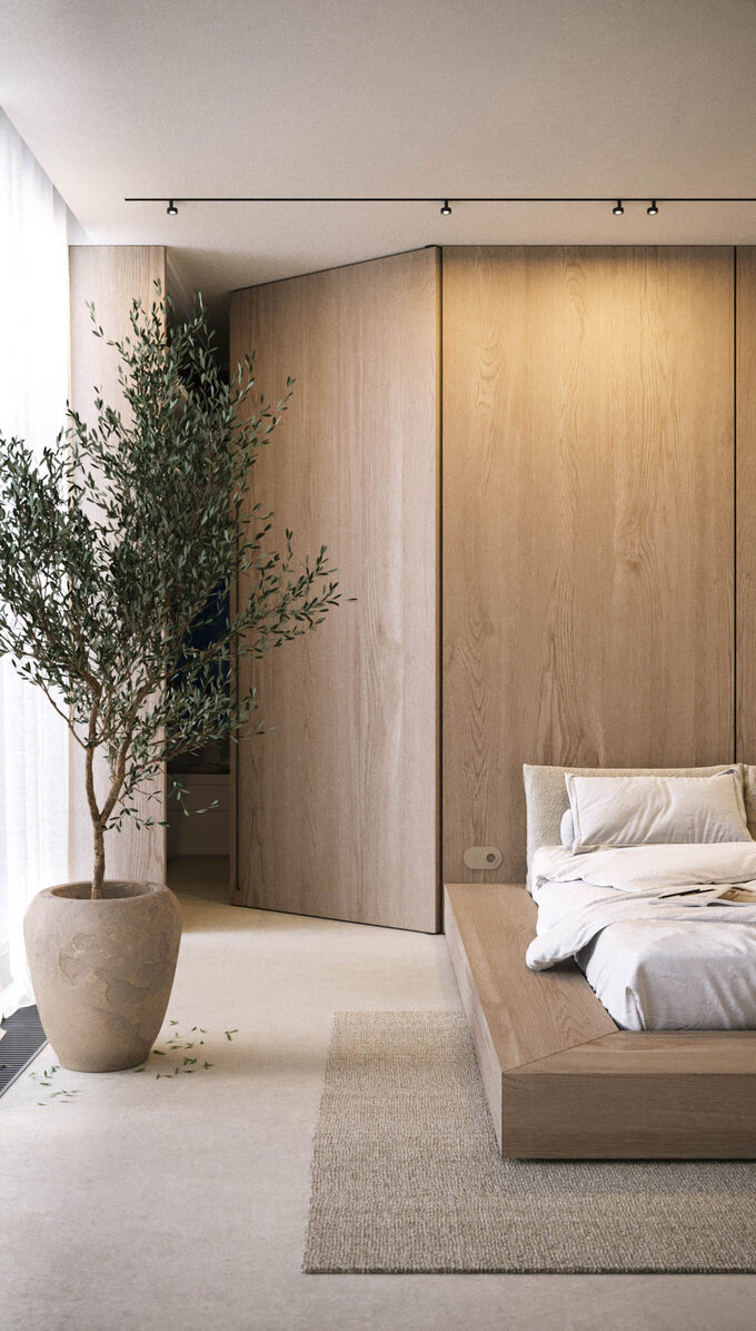 Sypialnia w stylu japadi, proj. SCENA Interior Design