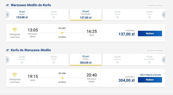 Ostatnie loty na Korfu