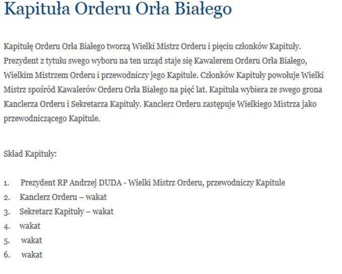 Skład kapituły orderu orła białego