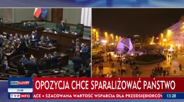 Pasek TVP Info opisujący dzisiejsze wydarzenia w Sejmie 