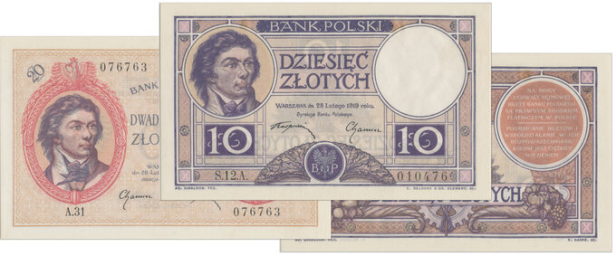 Banknoty 10 i 20-złotowe emisji z 1919 roku