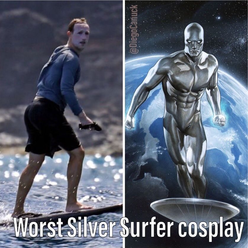 Mark Zuckerberg jako surfer i mem 