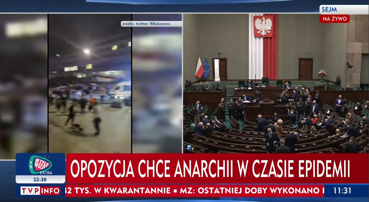 Pasek TVP Info opisujący posiedzenie Sejmu 