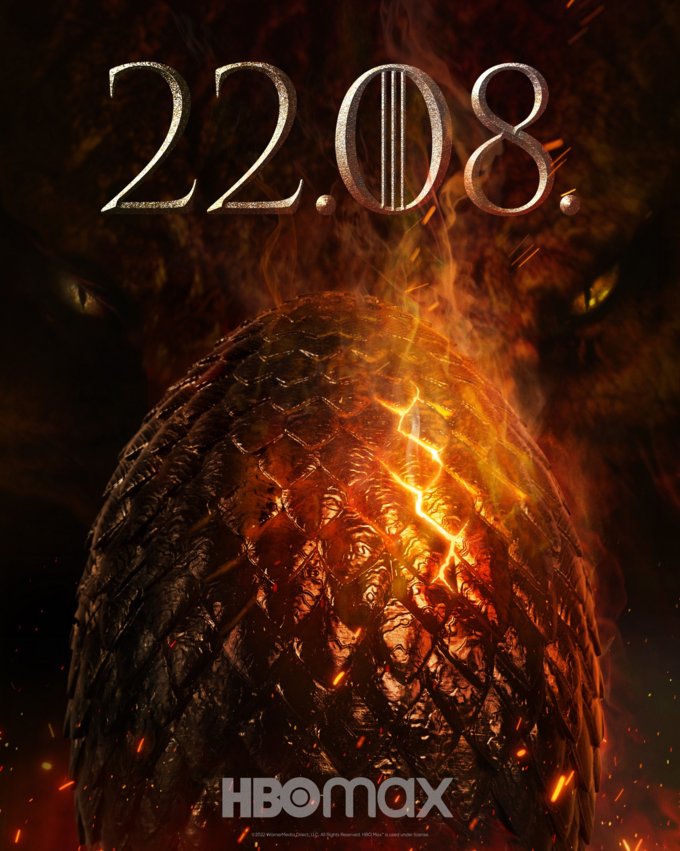 Plakat serialu „Ród smoka” z informacją o dacie premiery na HBO Max