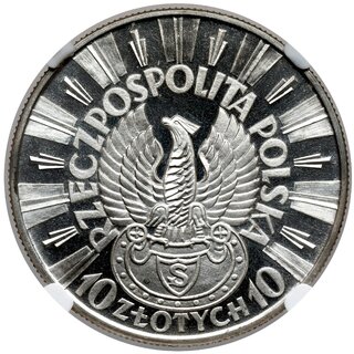 Tak wygląda awers monety dziesięciozłotowej z popiersiem Józefa Piłsudskiego