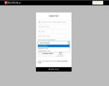 Tak wygląda rejestracja w serwisie Polfejs.pl 