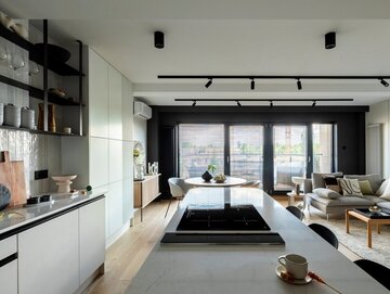 Kuchnia połączona z&nbsp;pokojem dziennym, projekt Hanna Pietras Architects