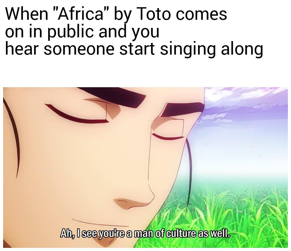 Mem na temat piosenki "Africa" zespołu Toto 