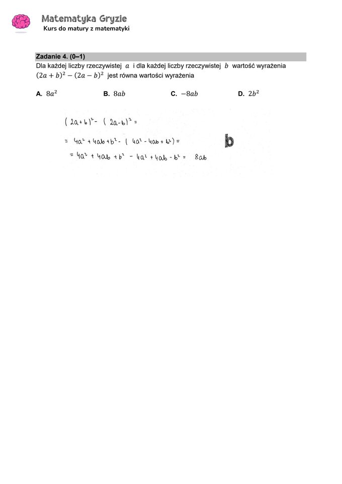 Zadanie 4 – Matura 2024. Matematyka — poziom podstawowy, Formuła 2015 — arkusze z odpowiedziami
