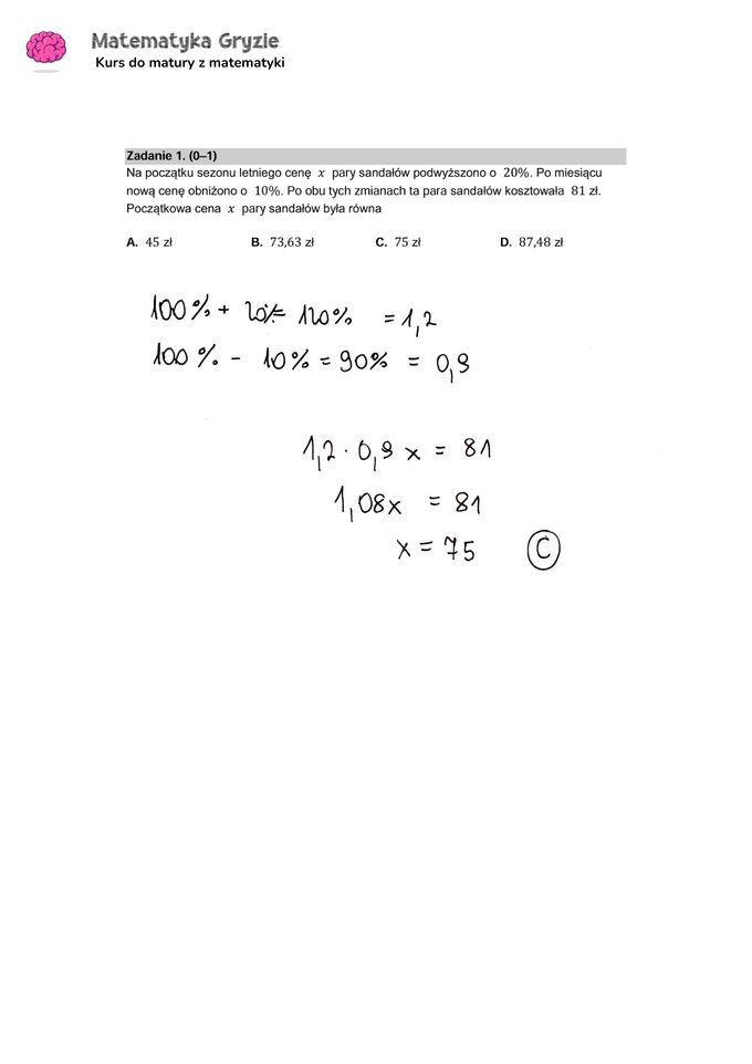 Zadanie 1 – Matura 2024. Matematyka — poziom podstawowy, Formuła 2015 — arkusze z odpowiedziami