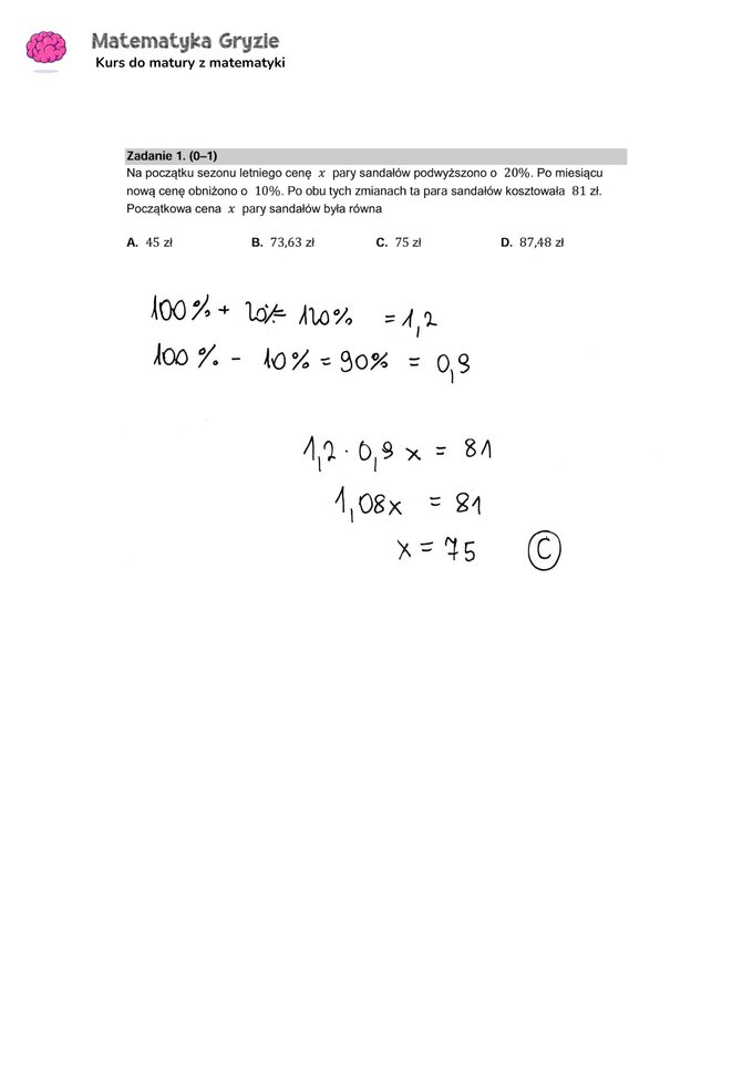 Zadanie 1 – Matura 2024. Matematyka — poziom podstawowy, Formuła 2015 — arkusze z odpowiedziami